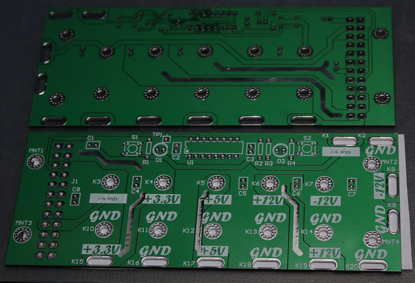 ATX Adapter board front and back ATX Adapter board photo showing front and back of board.